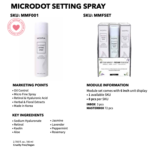 MICRODOT SETTING SPRAY DISPLAY | MOIRA COSMETICS