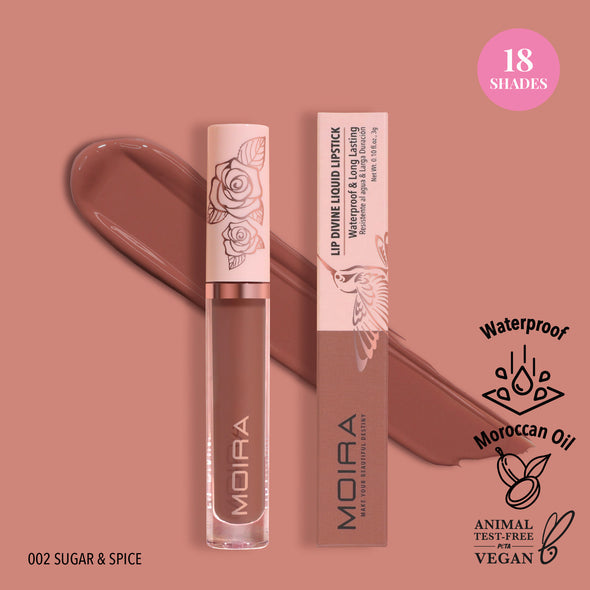 LIP DIVINE LIQUID LIPSTICK (002, SUGAR & SPICE) -MOIRA - Compra Maquillaje y Artículos de Belleza | Belle Queen Cosmetics