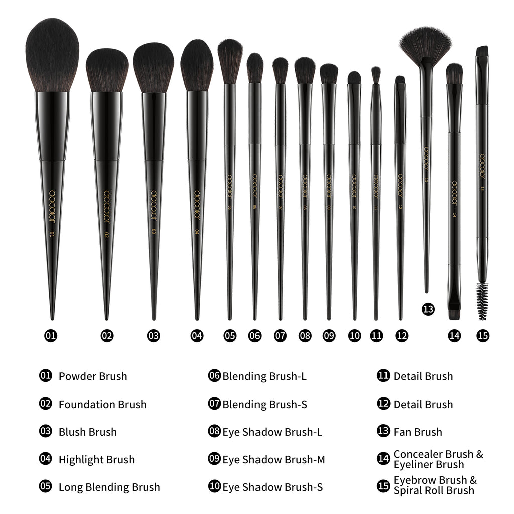 Obsidian- 15 piece Makeup Brush Set | DOCOLOR