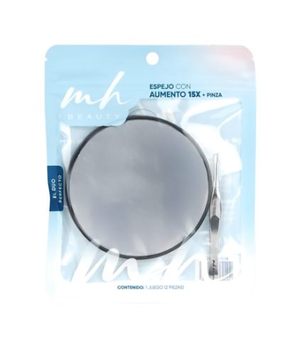 ESPEJO CON AUMENTO 15X Y PINZA - MH BEAUTY