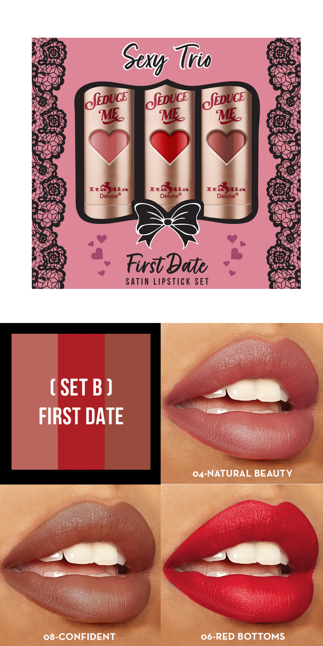 Sexy Trio Satin Lipstick Sets - Kit de Labios | Italia Deluxe