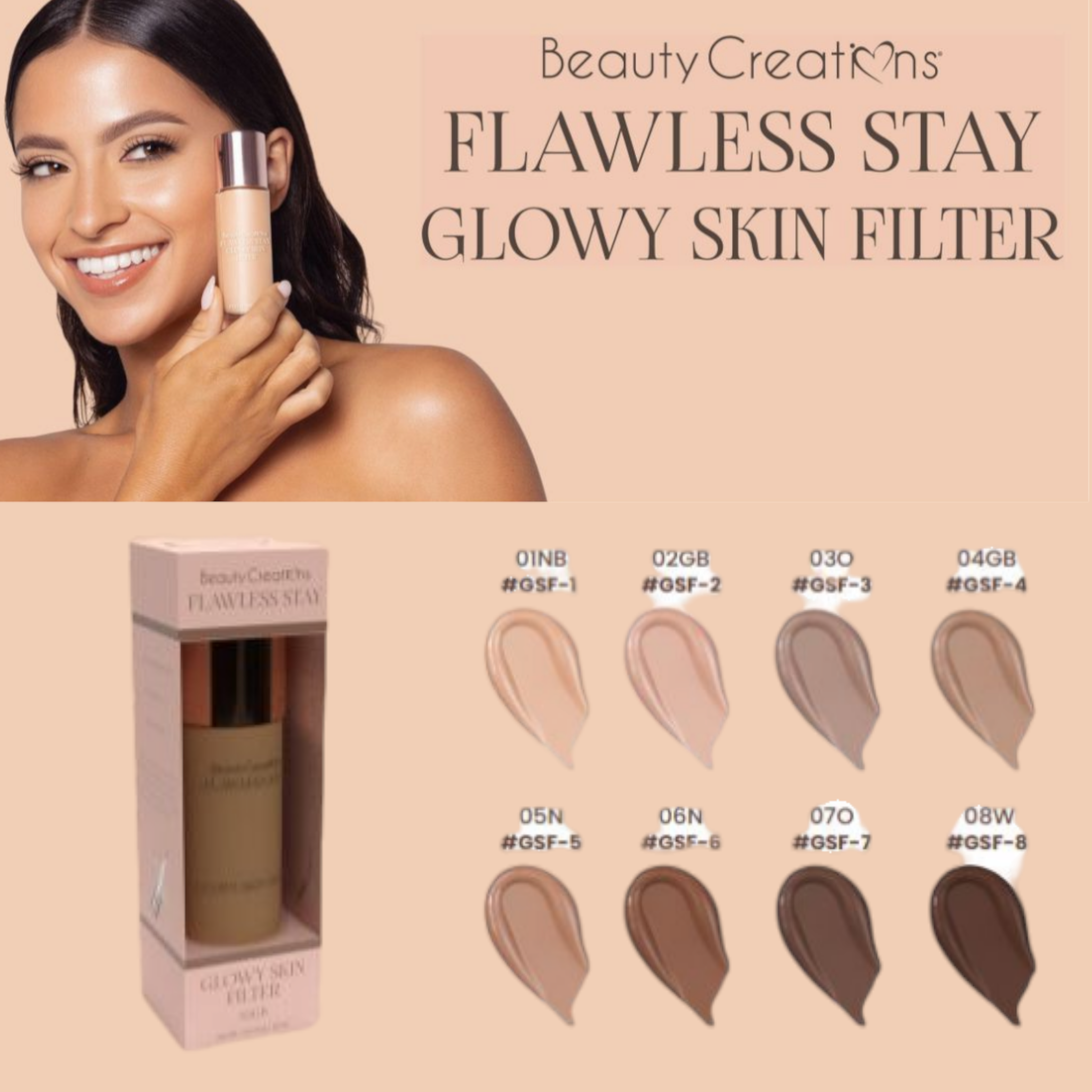 *** PRE ORDEN *** Flawless Stay Glowy Skin Filter - Base Líquida Glowy Skin Filter Display| Beauty Creations