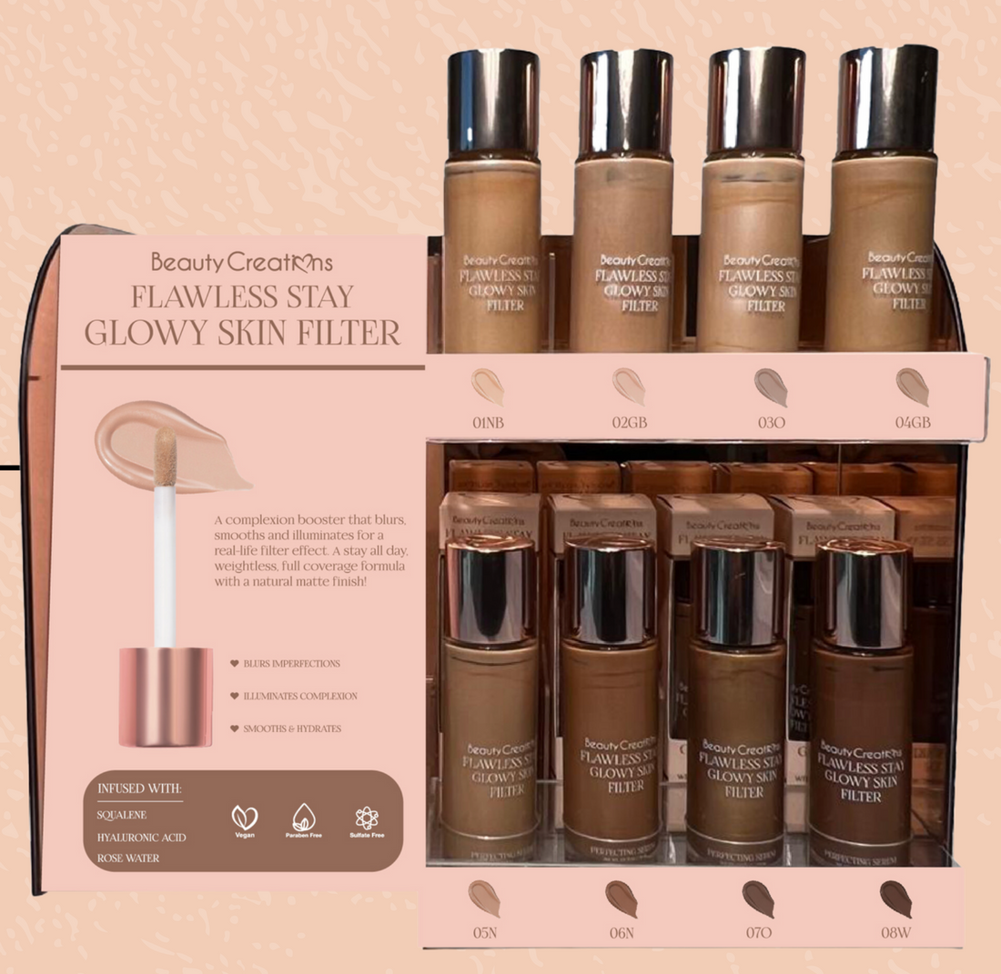 *** PRE ORDEN *** Flawless Stay Glowy Skin Filter - Base Líquida Glowy Skin Filter Display| Beauty Creations