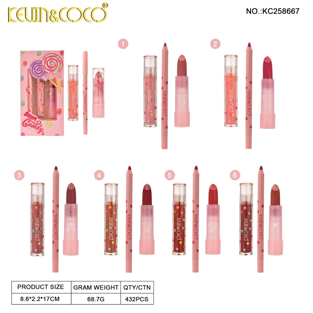 Set 3 piezas Lip Liner, Gloss & Stick KC28667 | Kevin & Coco
