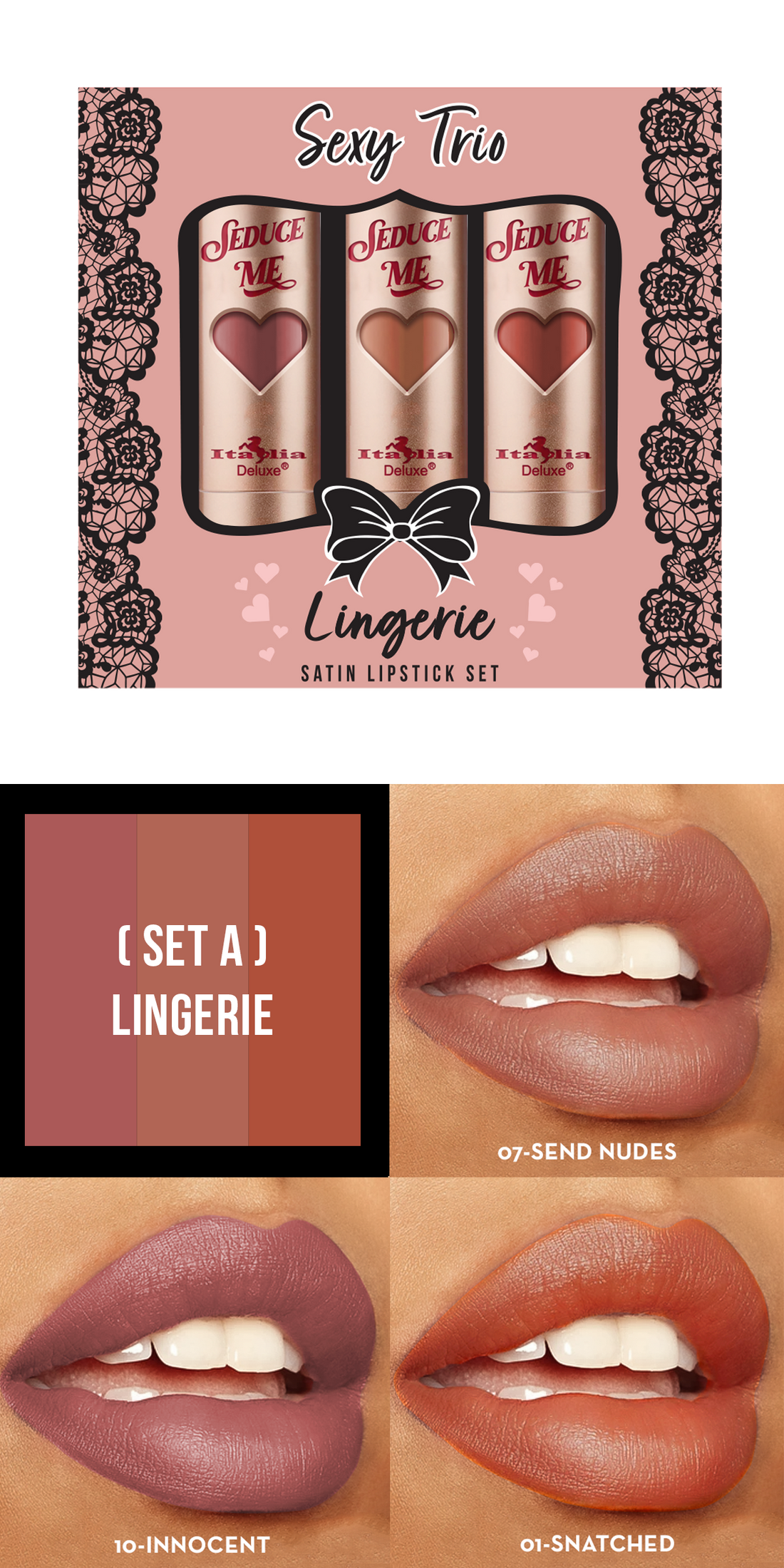 Sexy Trio Satin Lipstick Sets - Kit de Labios | Italia Deluxe