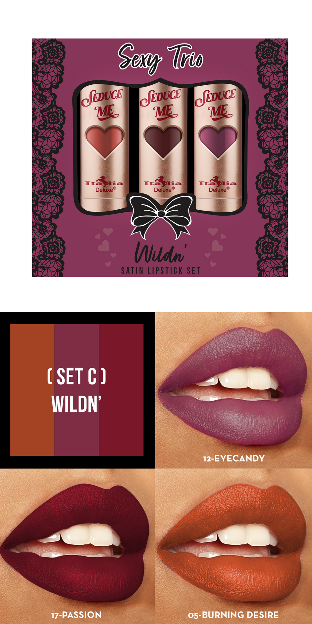 Sexy Trio Satin Lipstick Sets - Kit de Labios | Italia Deluxe