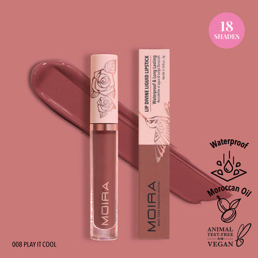 LIP DIVINE LIQUID LIPSTICK (008, PLAY IT COOL) -MOIRA - Compra Maquillaje y Artículos de Belleza | Belle Queen Cosmetics