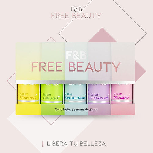 KIT 5 SERUM 30 ML - FREE AND BEAUTY - Compra Maquillaje y Artículos de Belleza | Belle Queen Cosmetics