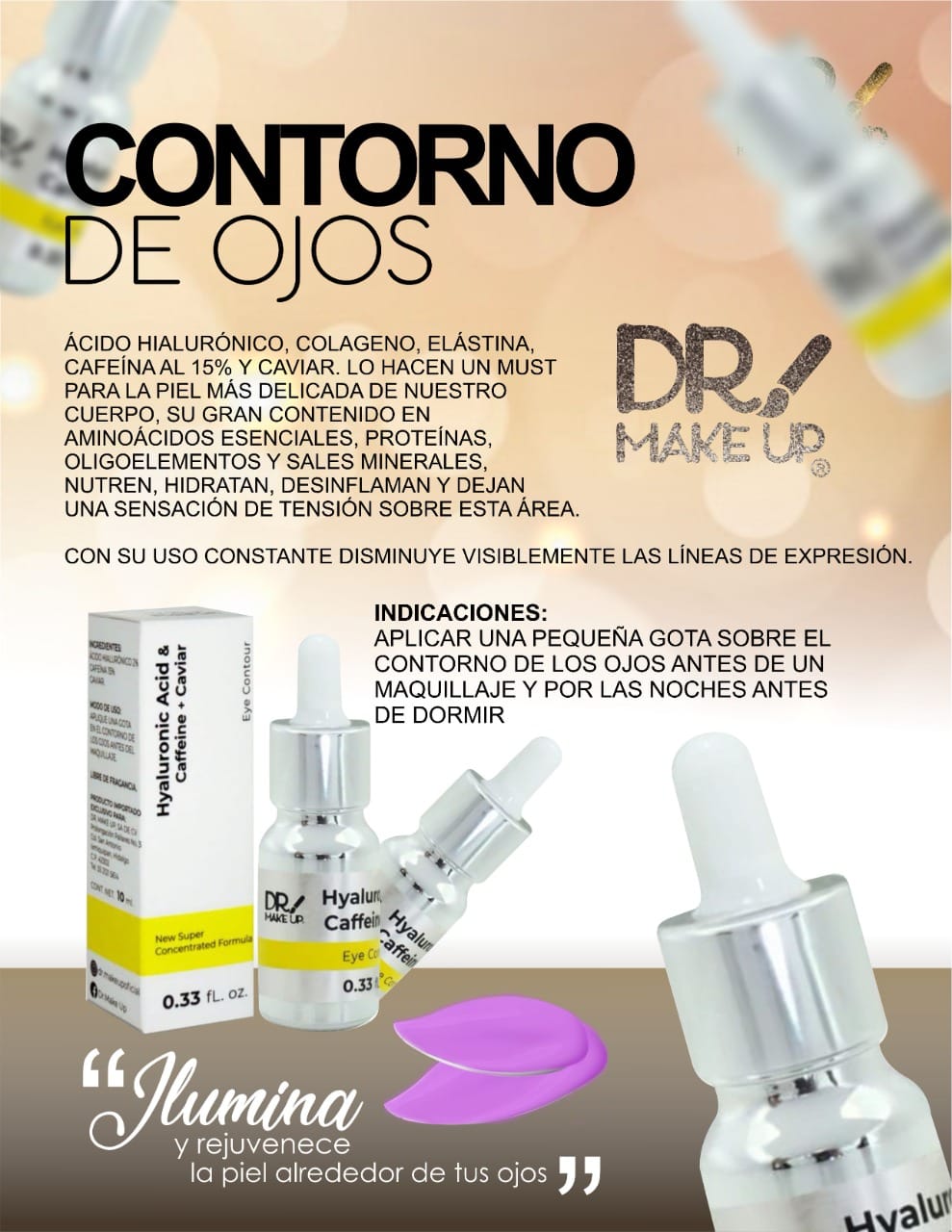 Contorno de Ojos de Caviar, Cafeína y Ácido Hialurónico - DR MAKEUP - Compra Maquillaje y Artículos de Belleza | Belle Queen Cosmetics